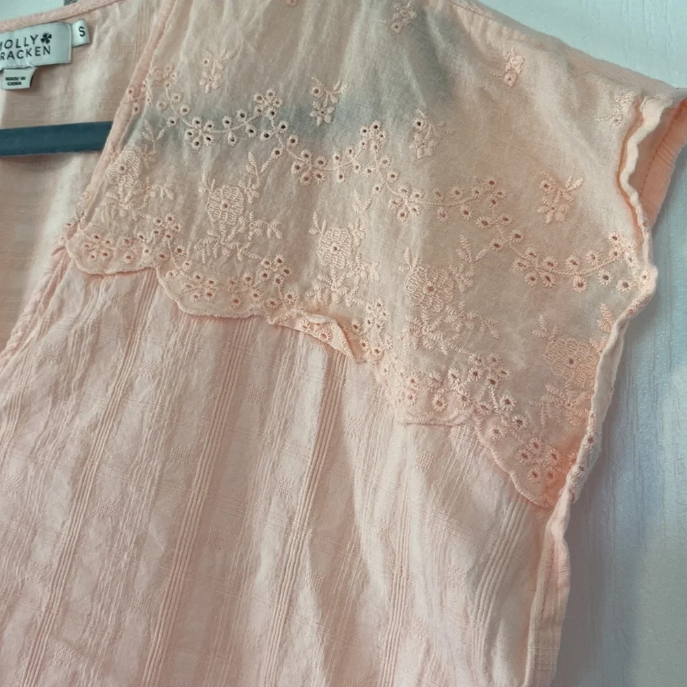 Molly Bracken Blush Pink Tie Front Cropped Top Eyelet Lace Boho Romantic Small - Picture 7 of 11